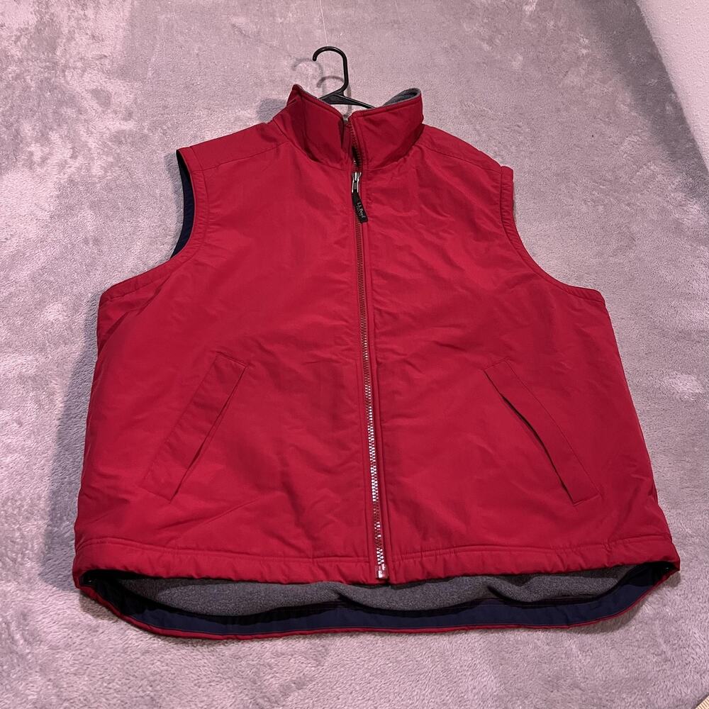 L.L. Bean Vest Mens 2XL Red Fleece Lined Nylon Insulated Windbreaker Outdoor
